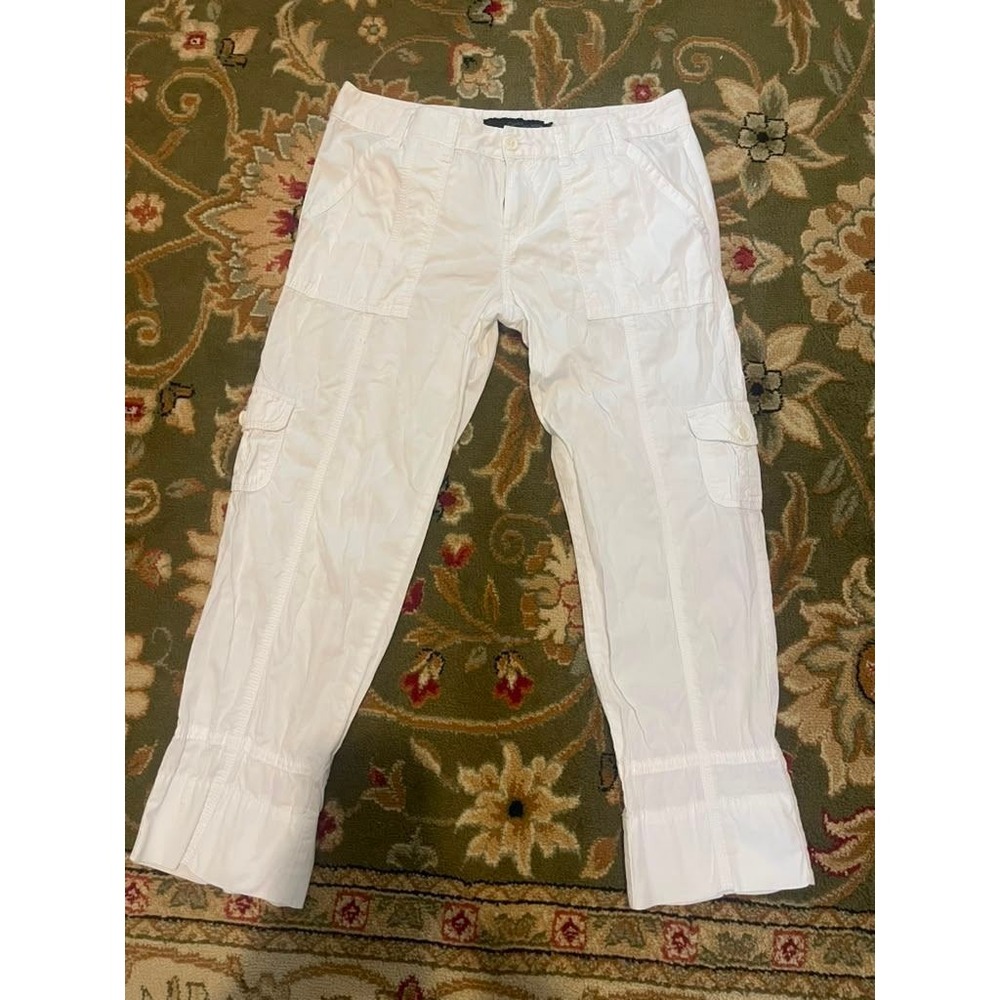 Calvin Klein Jeans Womens White Cotton Cargo Cropped Pants Size 10 Utility Y2K
